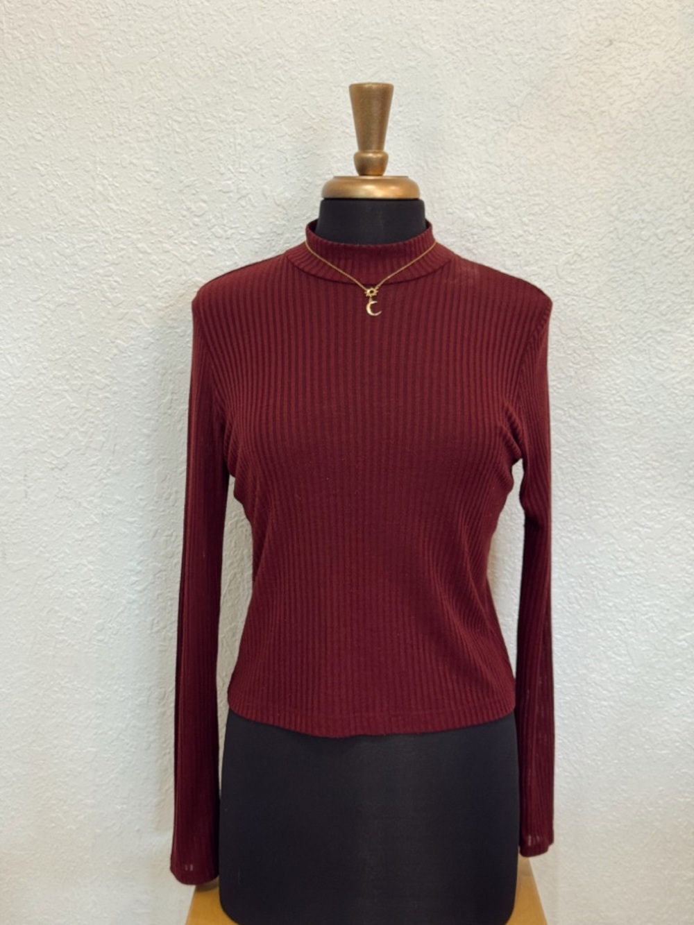 Topshop Ribbed Maroon Long Sleeve Top